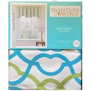 (4) Waverly Traditions Make Waves Capri Green Teal Window Valance 52 x 18